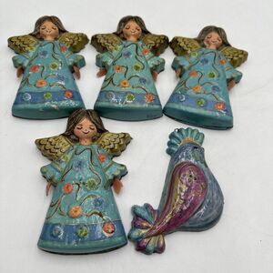 5 VTG AISA MOLDED PLASTIC ANGEL CHRISTMAS TREE ORNAMENTS MEXICO Desela Rooster